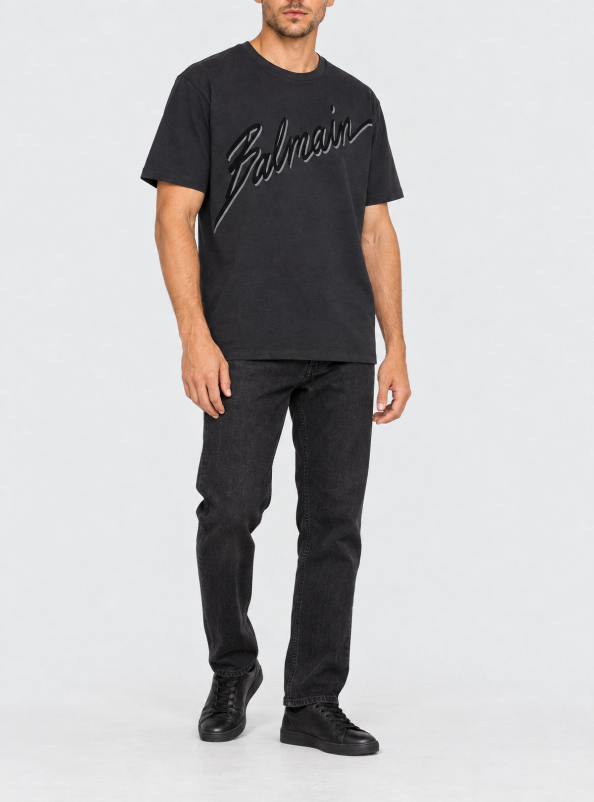 T-shirt floqué balmain lettre - Noir & Noir