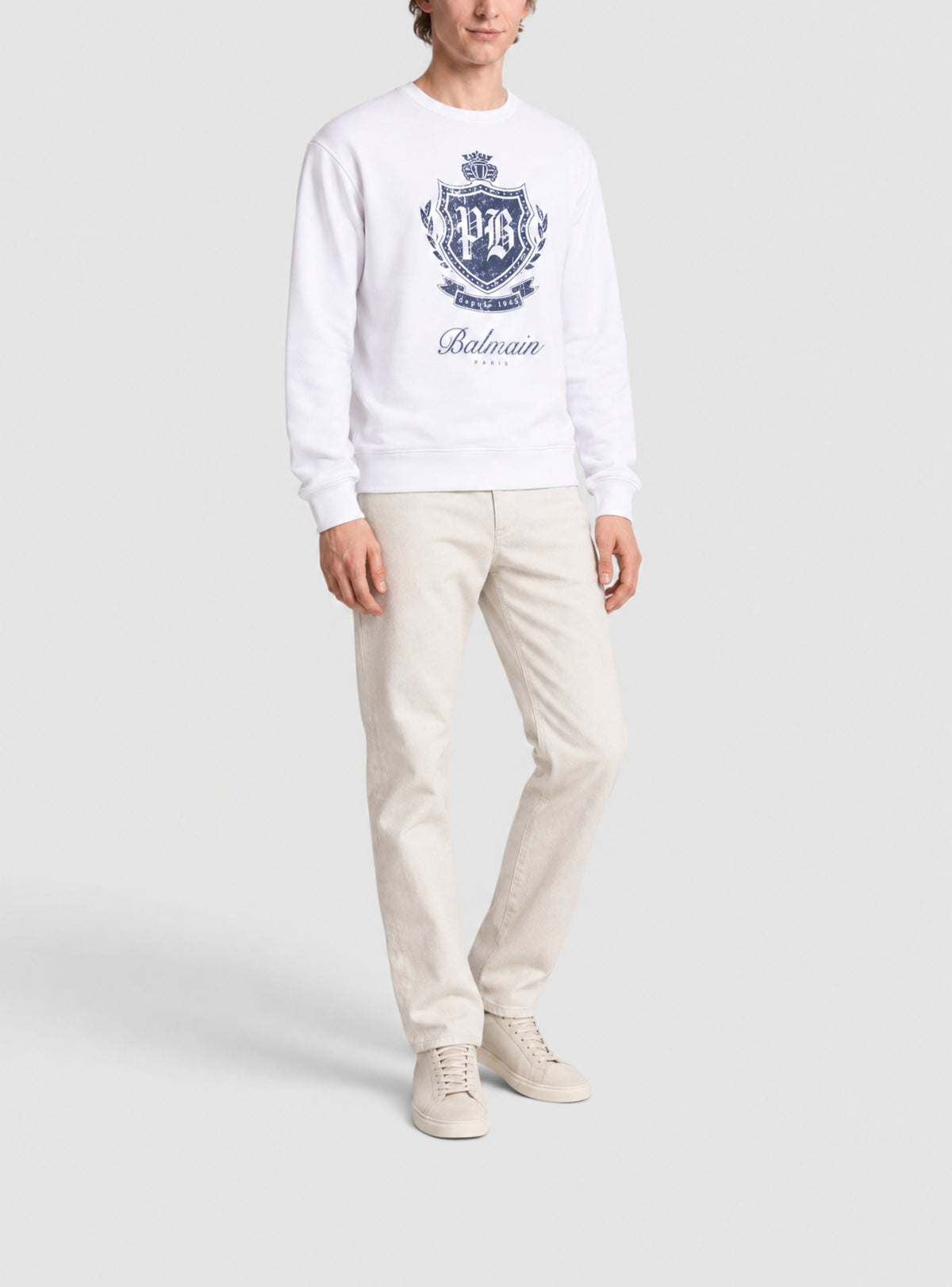 Sweat-shirt college emblem imprimé - Bleu & Beige