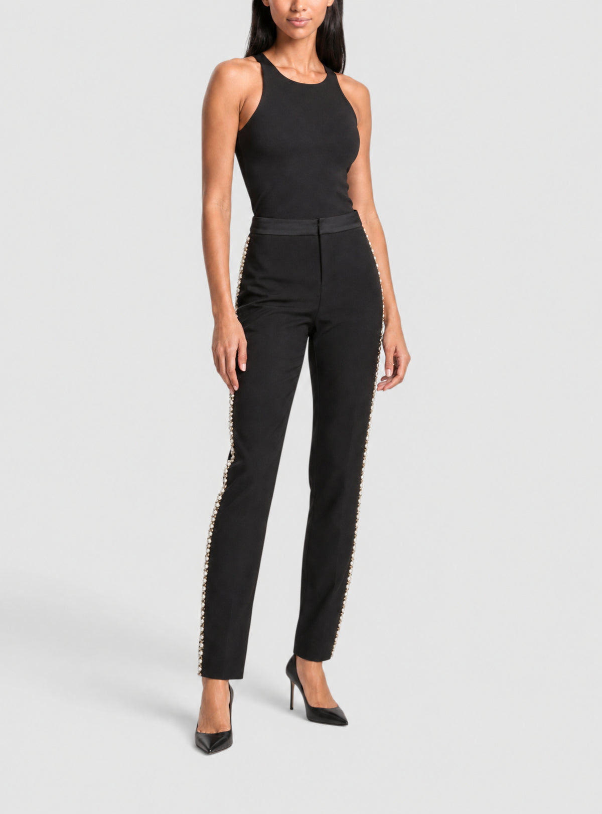 Pantalon rayé brodé grain de poudre - Noir