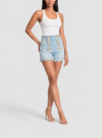 Short taille haute en denim éco-design - Bleu Jean Clair