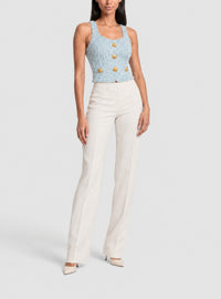 Crop top en tweed à bretelles boutonné - Bleu Pâle
