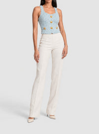 Crop top à bretelles en tweed - Bleu Pâle