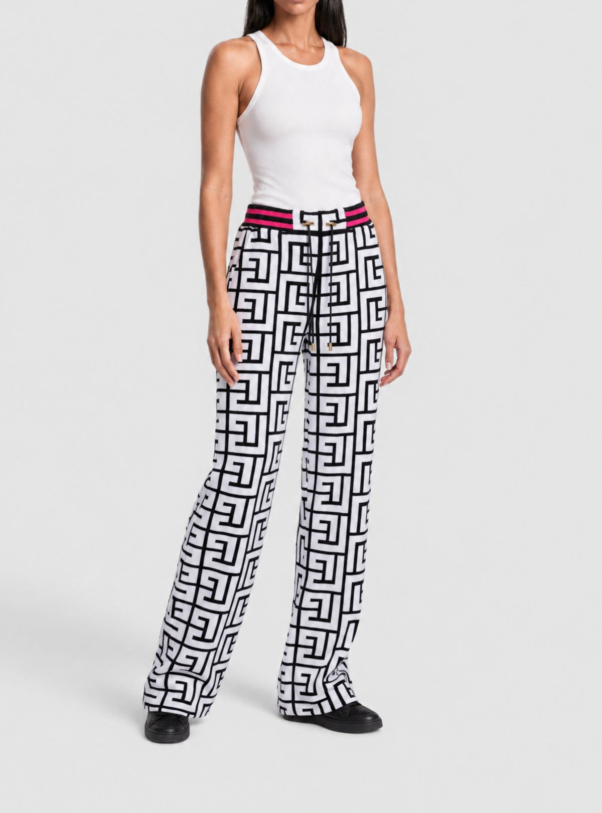Wide-Leg Wool Sweatpants - Black & White