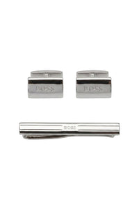Brass cufflink and tie clip set - Silver