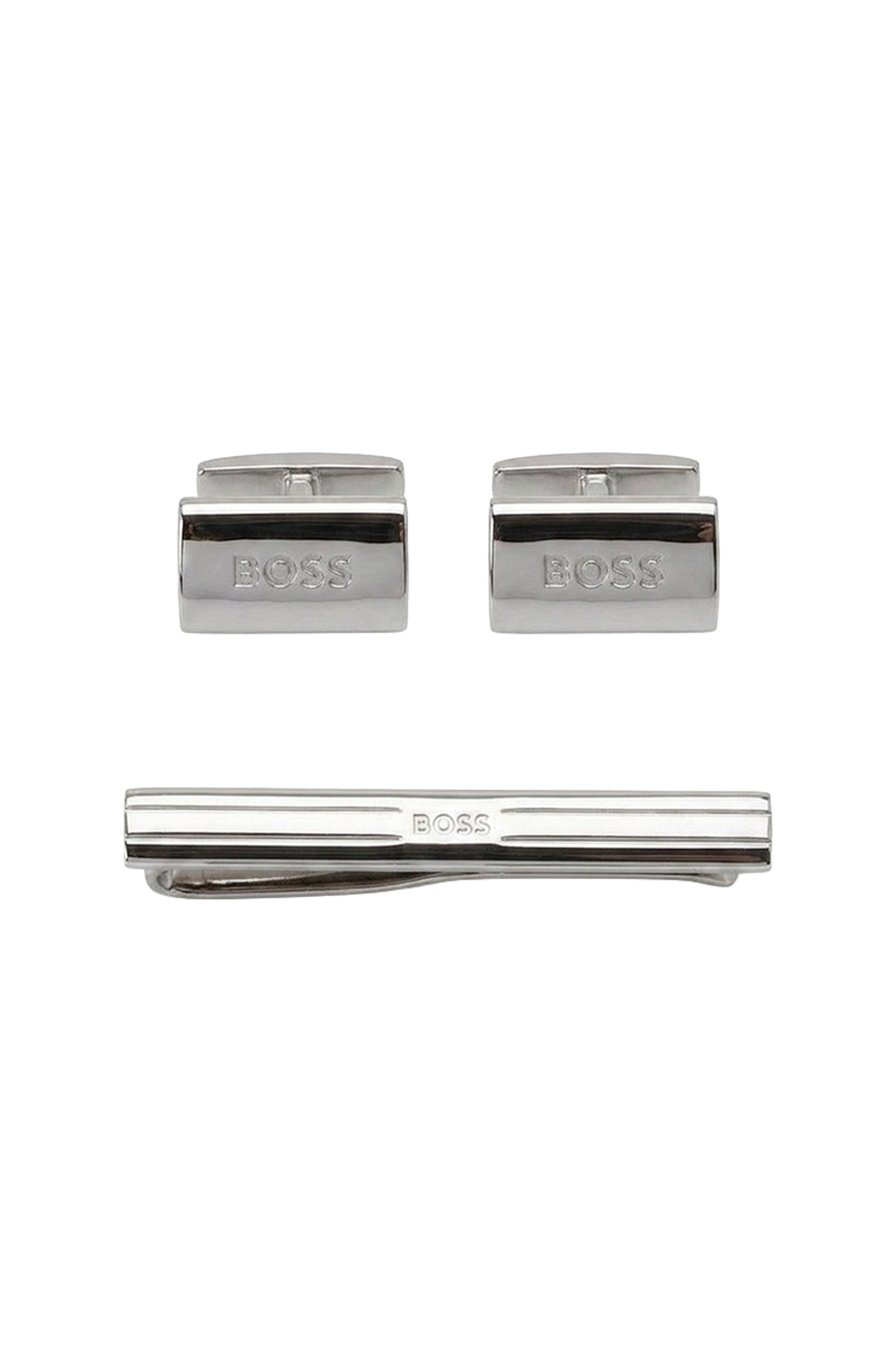 Brass cufflink and tie clip set - Silver