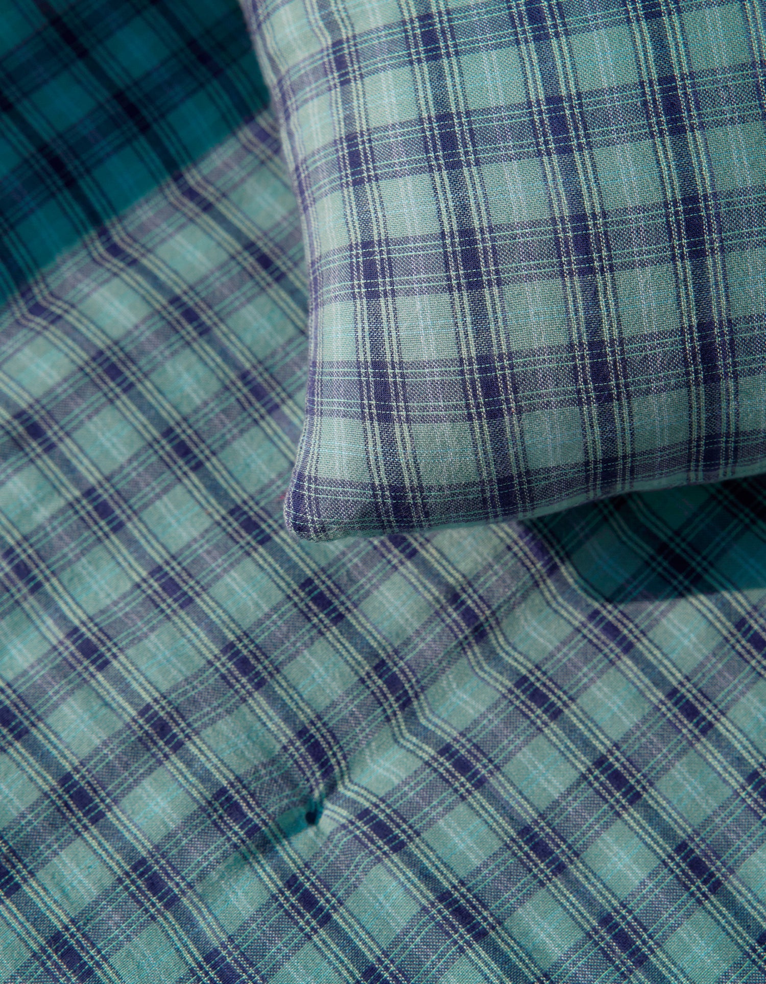 Housse de coussin Carreau Ischia en coton - Vert & Bleu