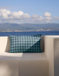 Housse de coussin Carreau Ischia en coton - Vert & Bleu