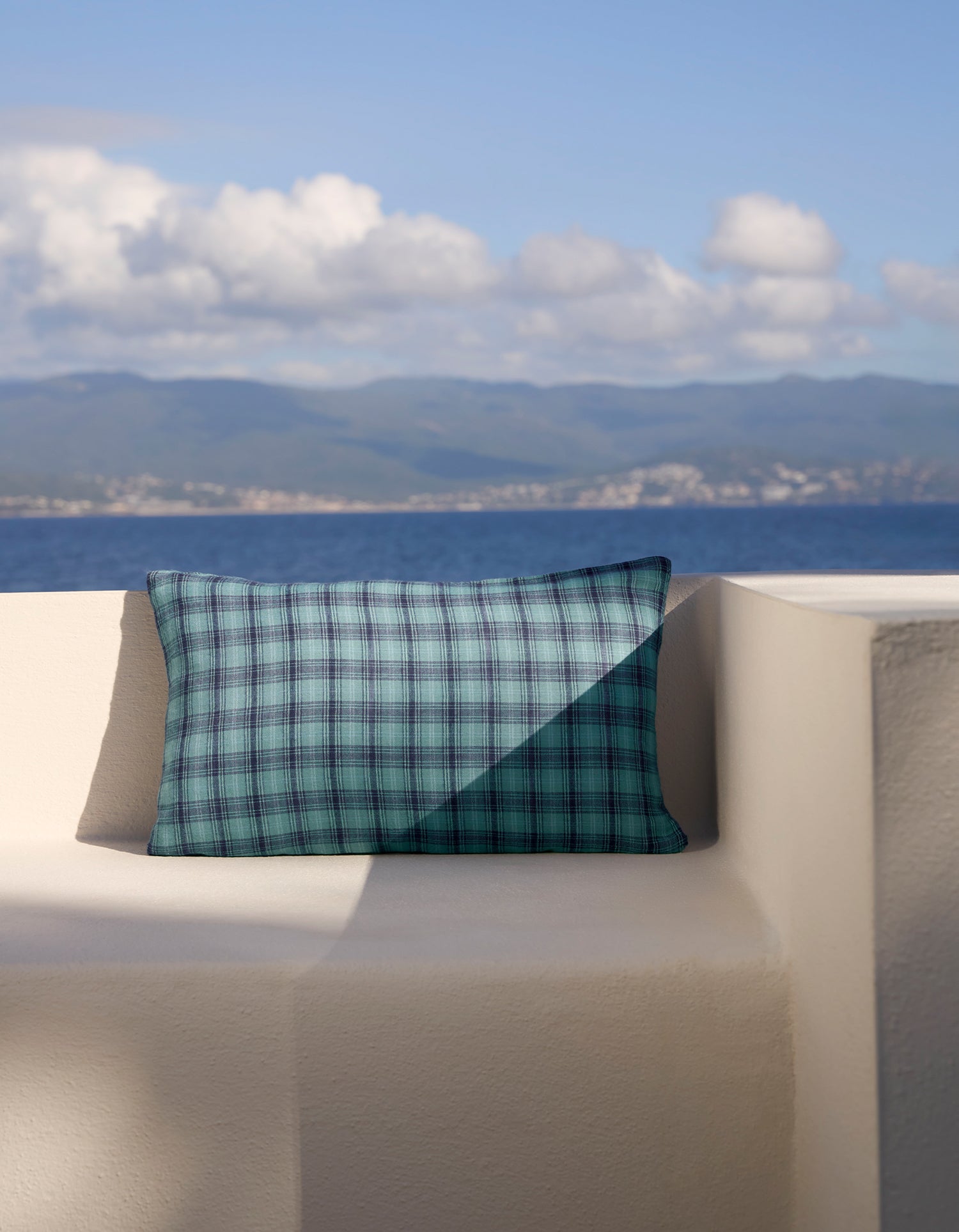 Housse de coussin Carreau Ischia en coton - Vert & Bleu