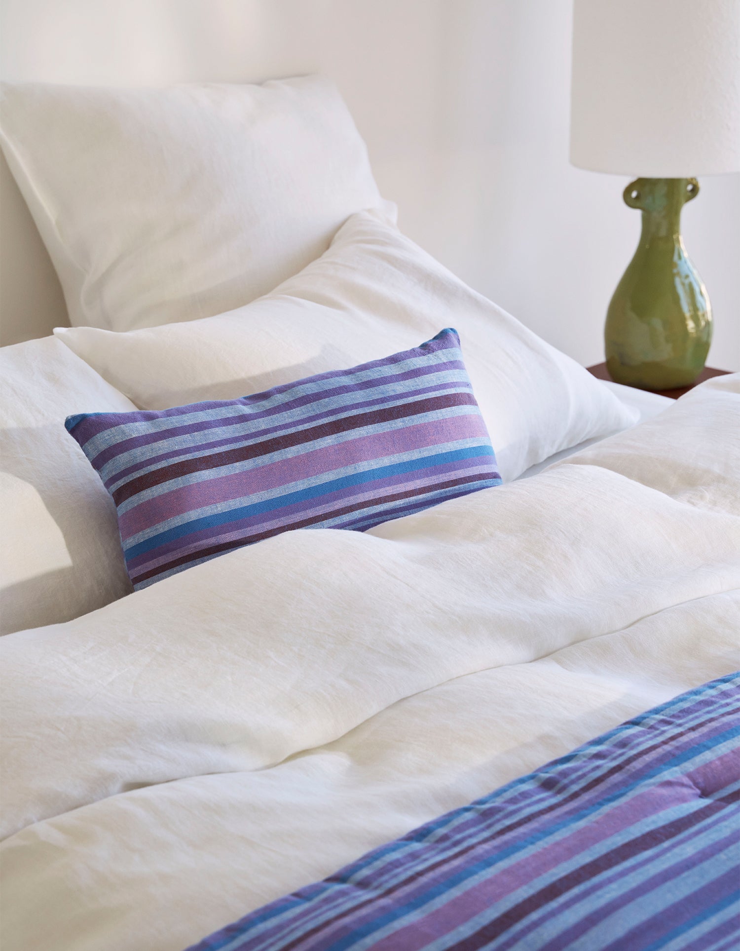 Bayadère cotton striped cushion cover - Blue & Violet