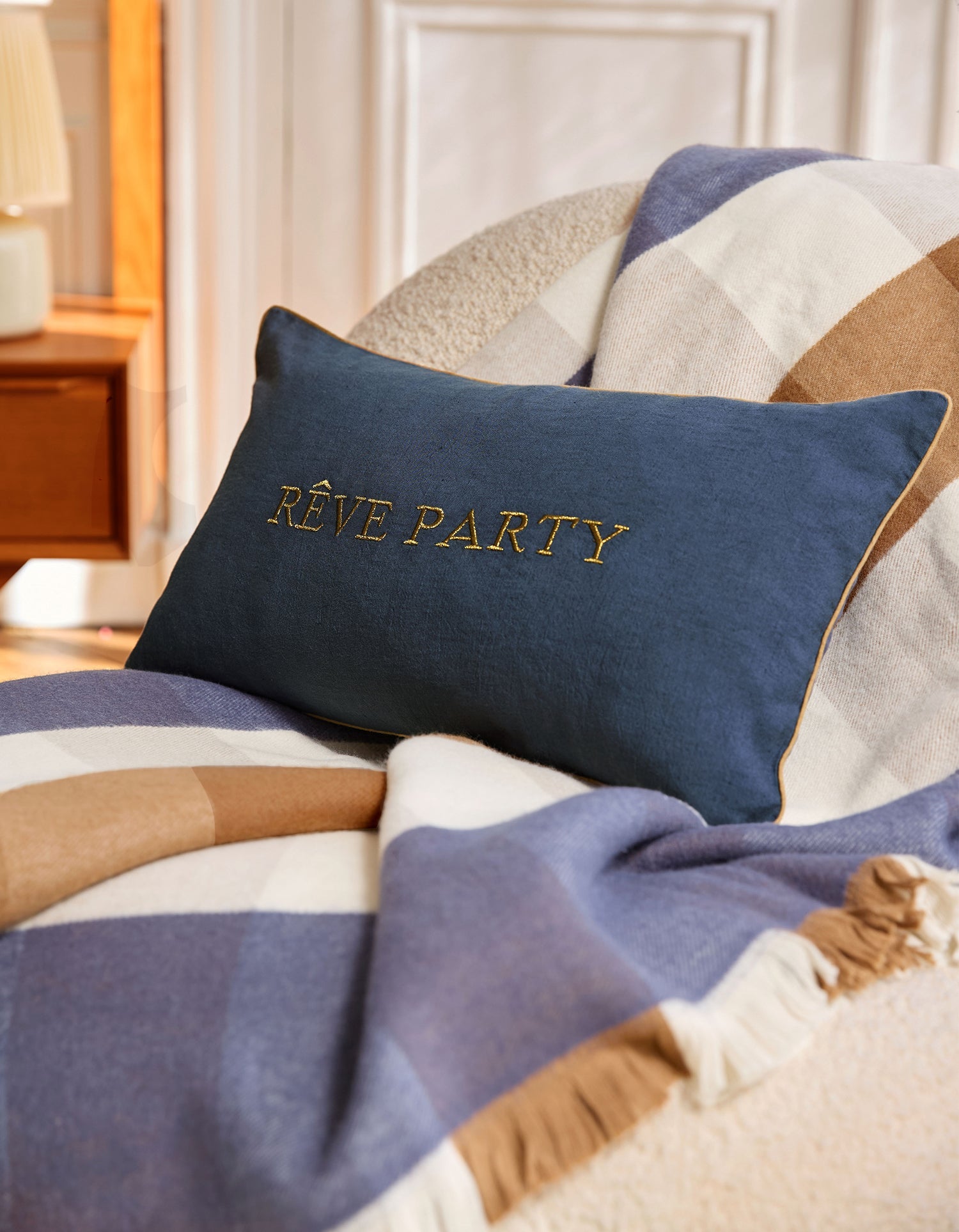 Housse de coussin Rêve Party en lin et coton - Bleu