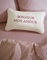 Housse de coussin Mon Amour en lin et coton - Blanc & Rouge