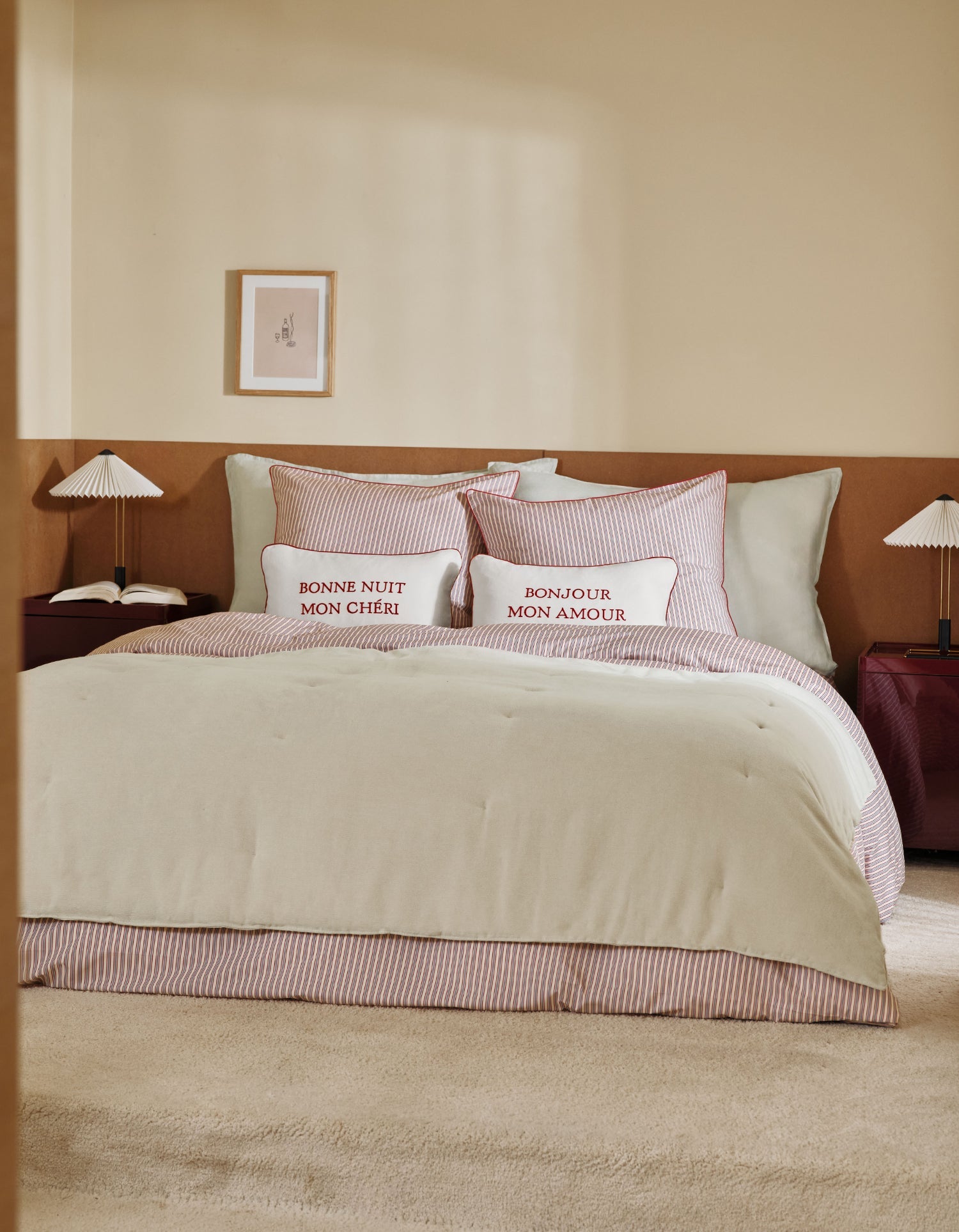 Housse de coussin Mon Amour en lin et coton - Blanc & Rouge