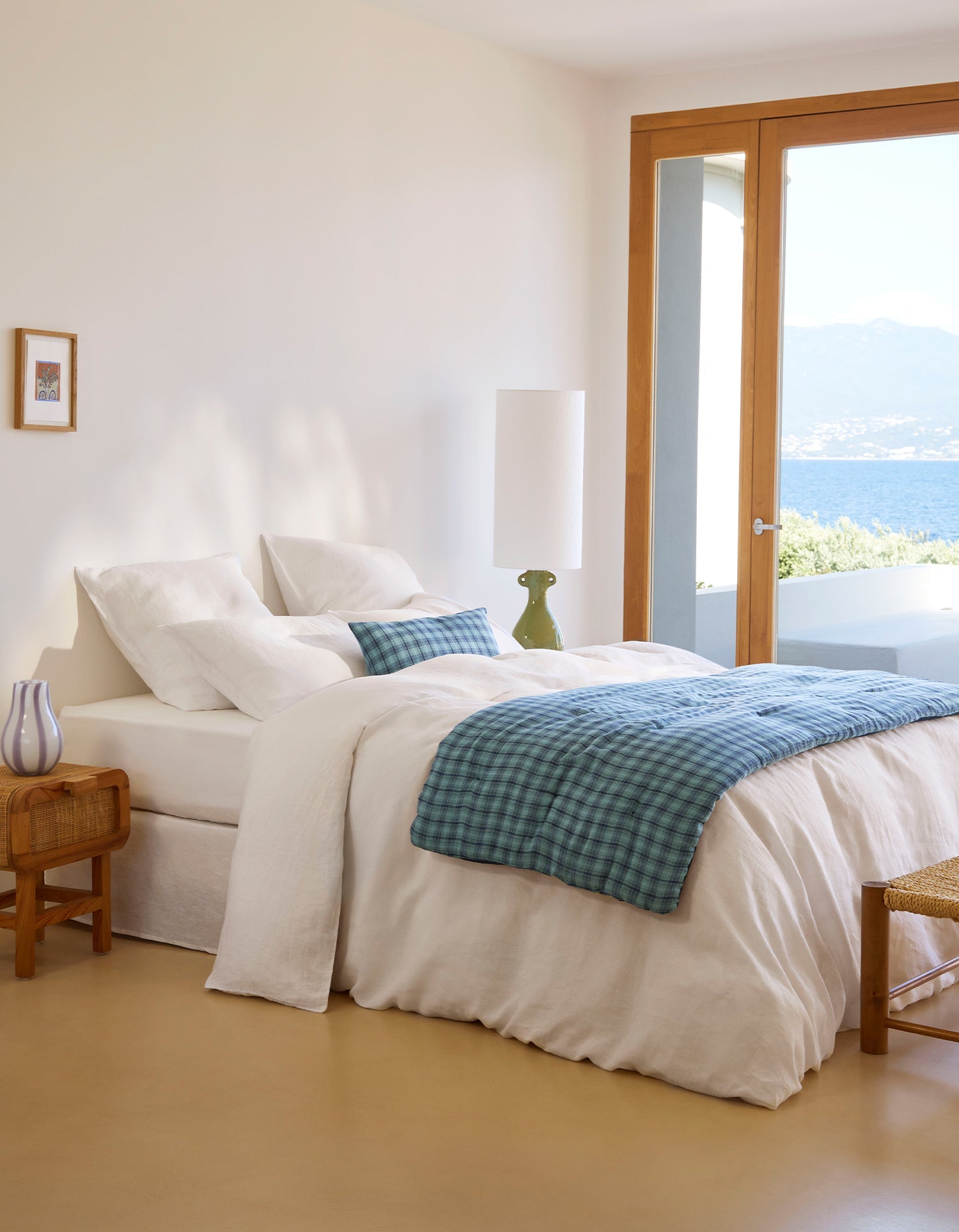 Futon Carreau Ischia en coton mélangé - Vert & Bleu