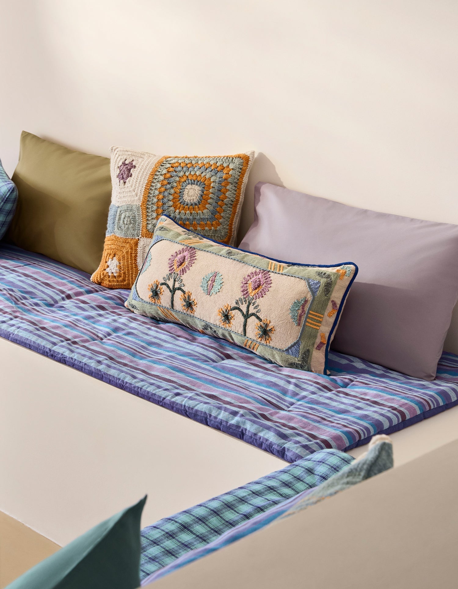 Cotton striped Bayadère Futon - Blue