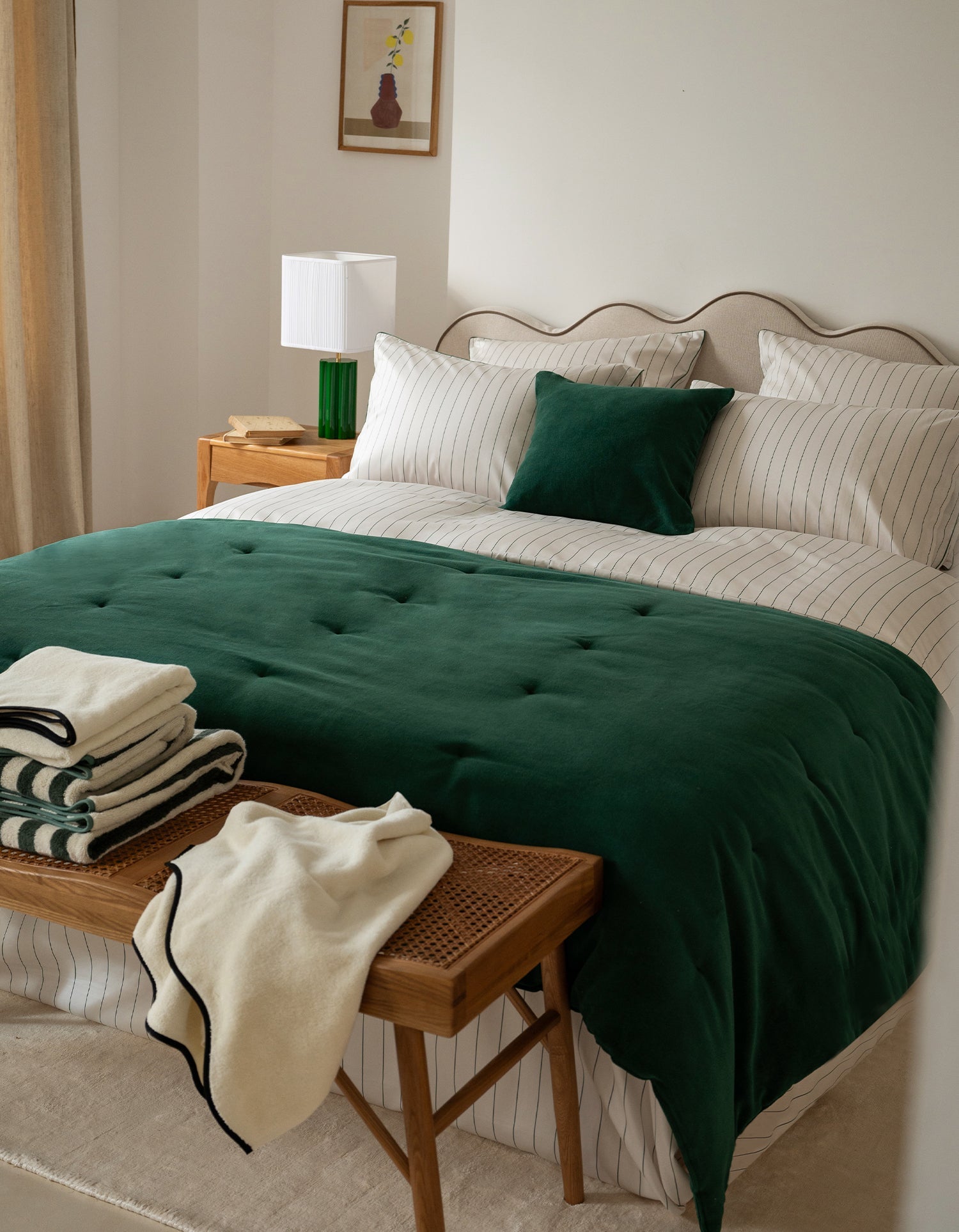 Drap housse en satin de coton - Vert Forêt