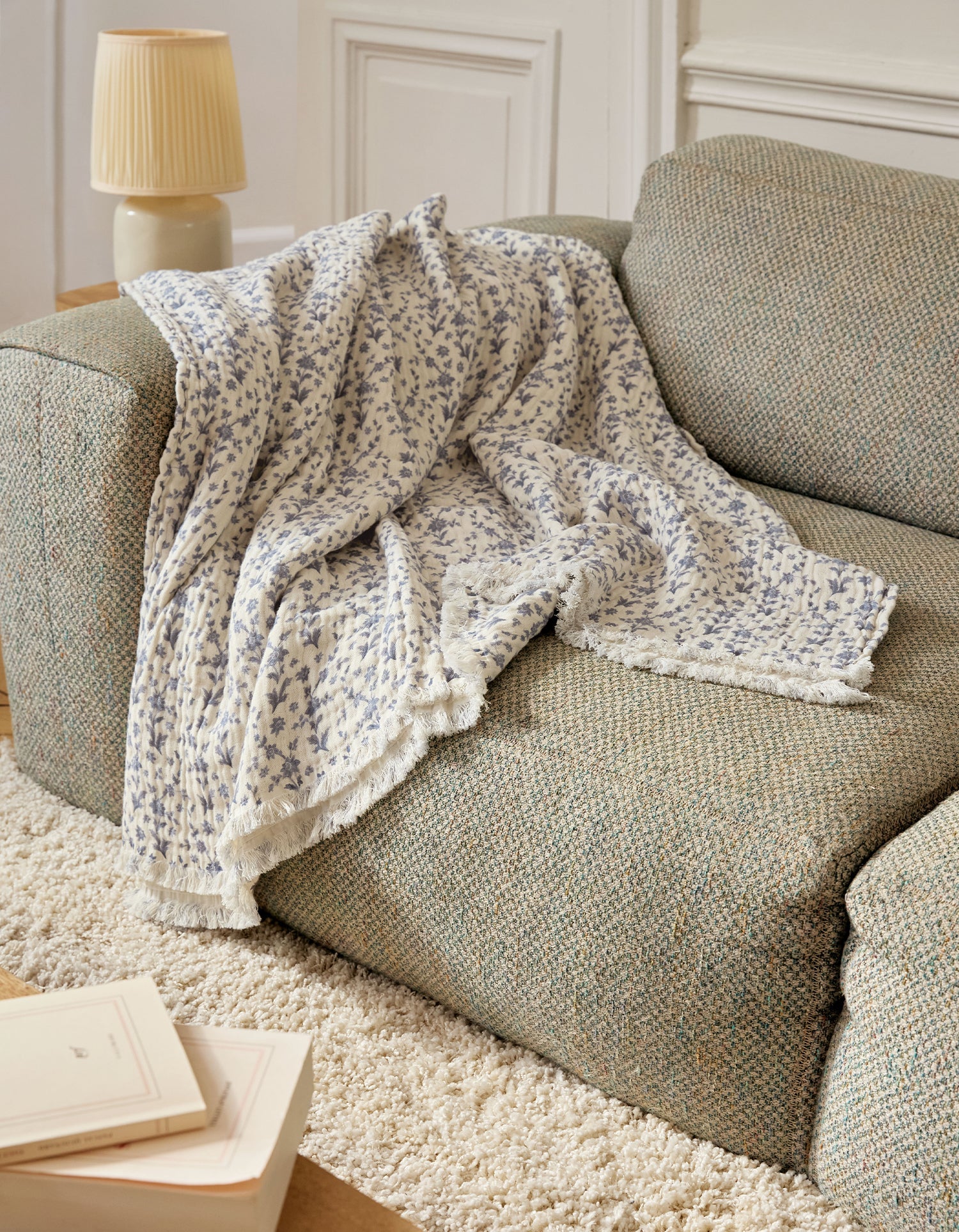 4-ply cotton gauze blanket - Fleur Bleue