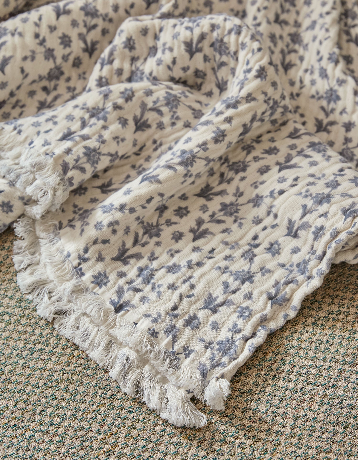 4-ply cotton gauze blanket - Fleur Bleue