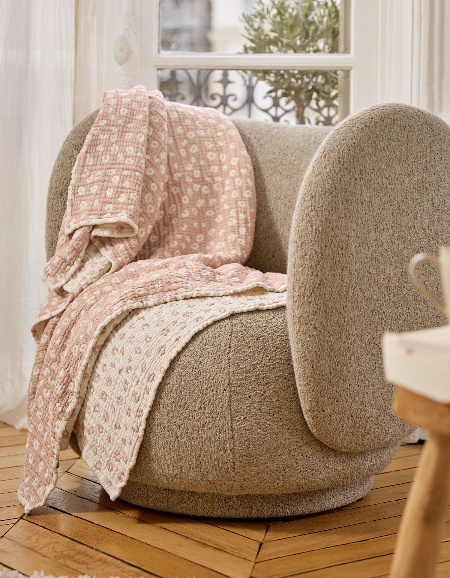 4-ply cotton gauze blanket - Pink Léo