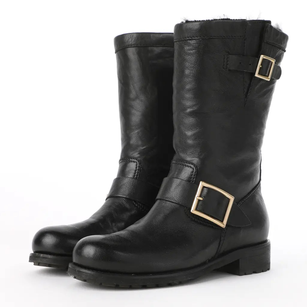 Leather biker boots - Black