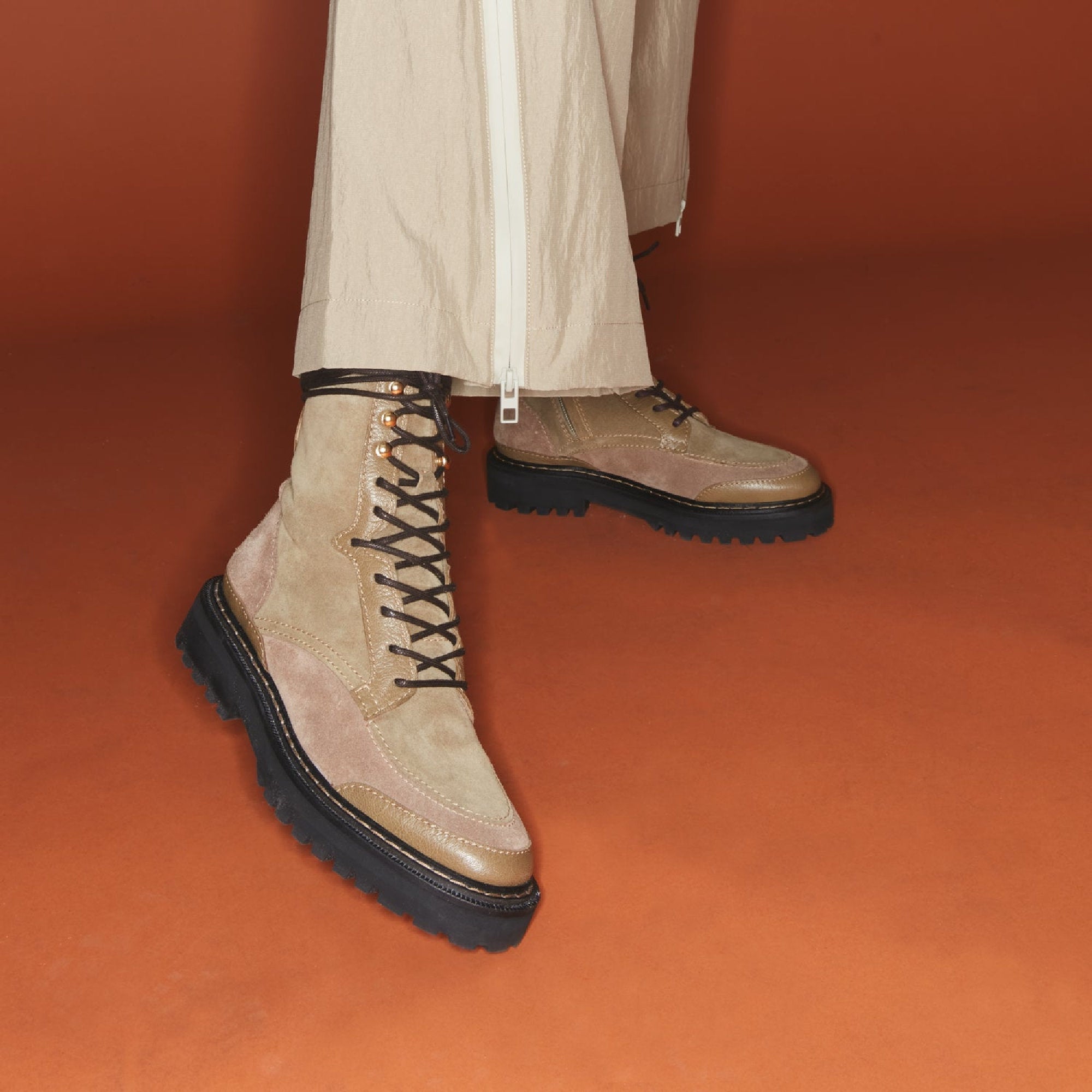 Bottines Noa en cuir - Grège Olive