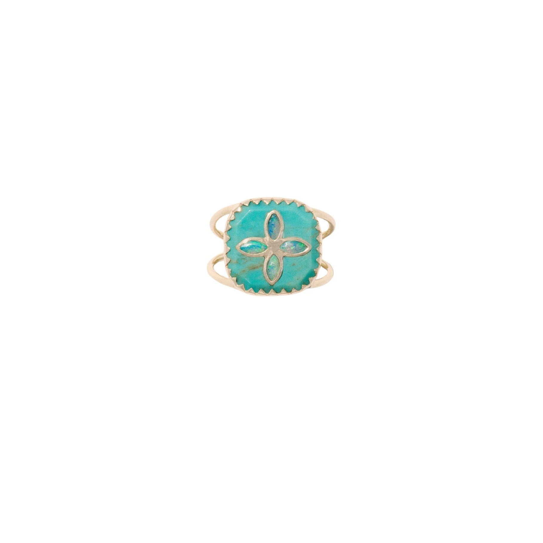 Bague Bowie N°2 en or jaune - Turquoise & Opale australienne