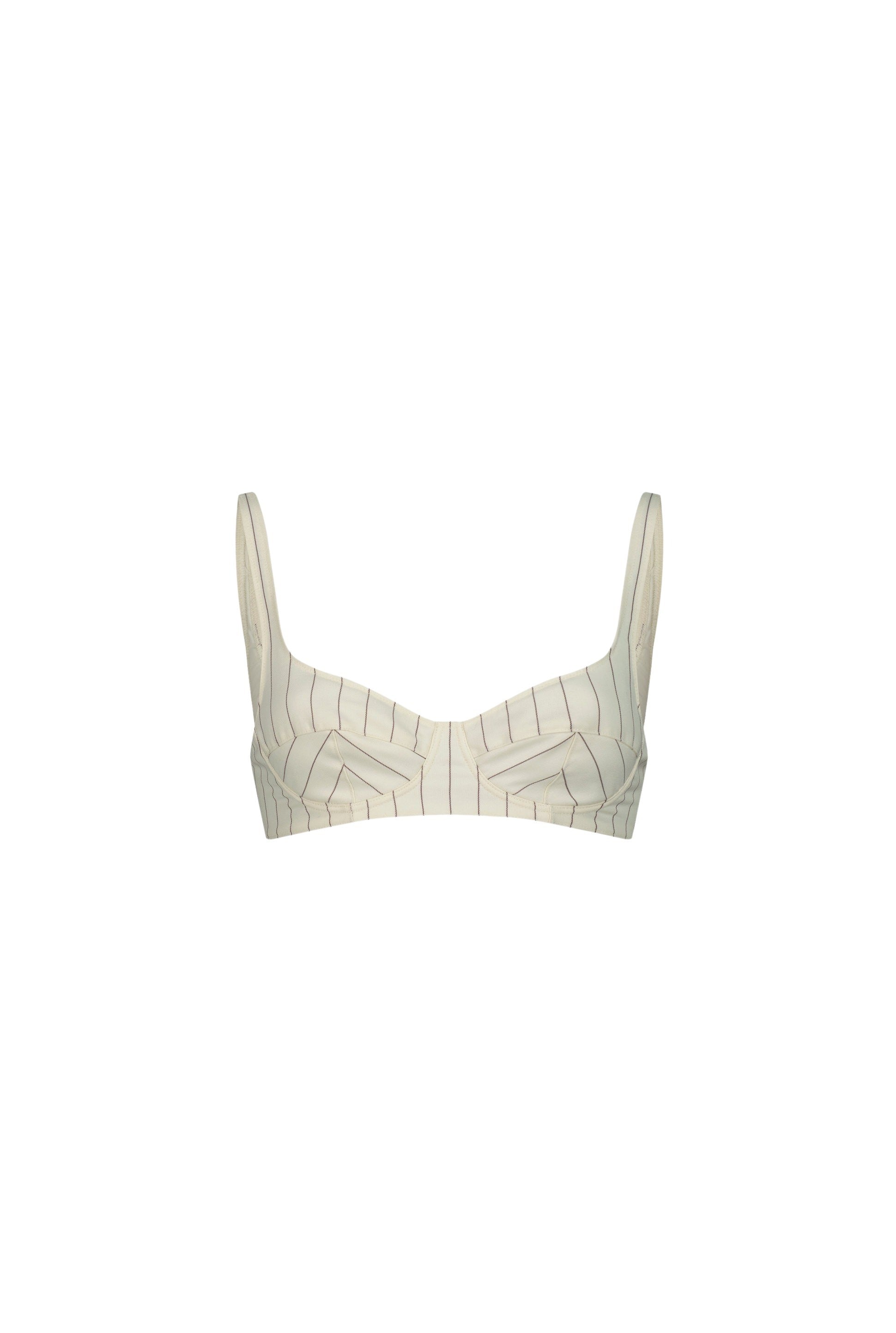 Flower striped wool bra - Ecru & Brick