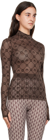Recycled Mesh Flock Ls Highneck Top - Marron