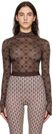 Recycled Mesh Flock Ls Highneck Top - Marron