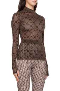 Recycled Mesh Flock Ls Highneck Top - Marron