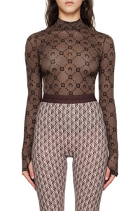 Recycled Mesh Flock Ls Highneck Top - Marron