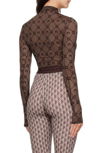 Recycled Mesh Flock Ls Highneck Top - Marron
