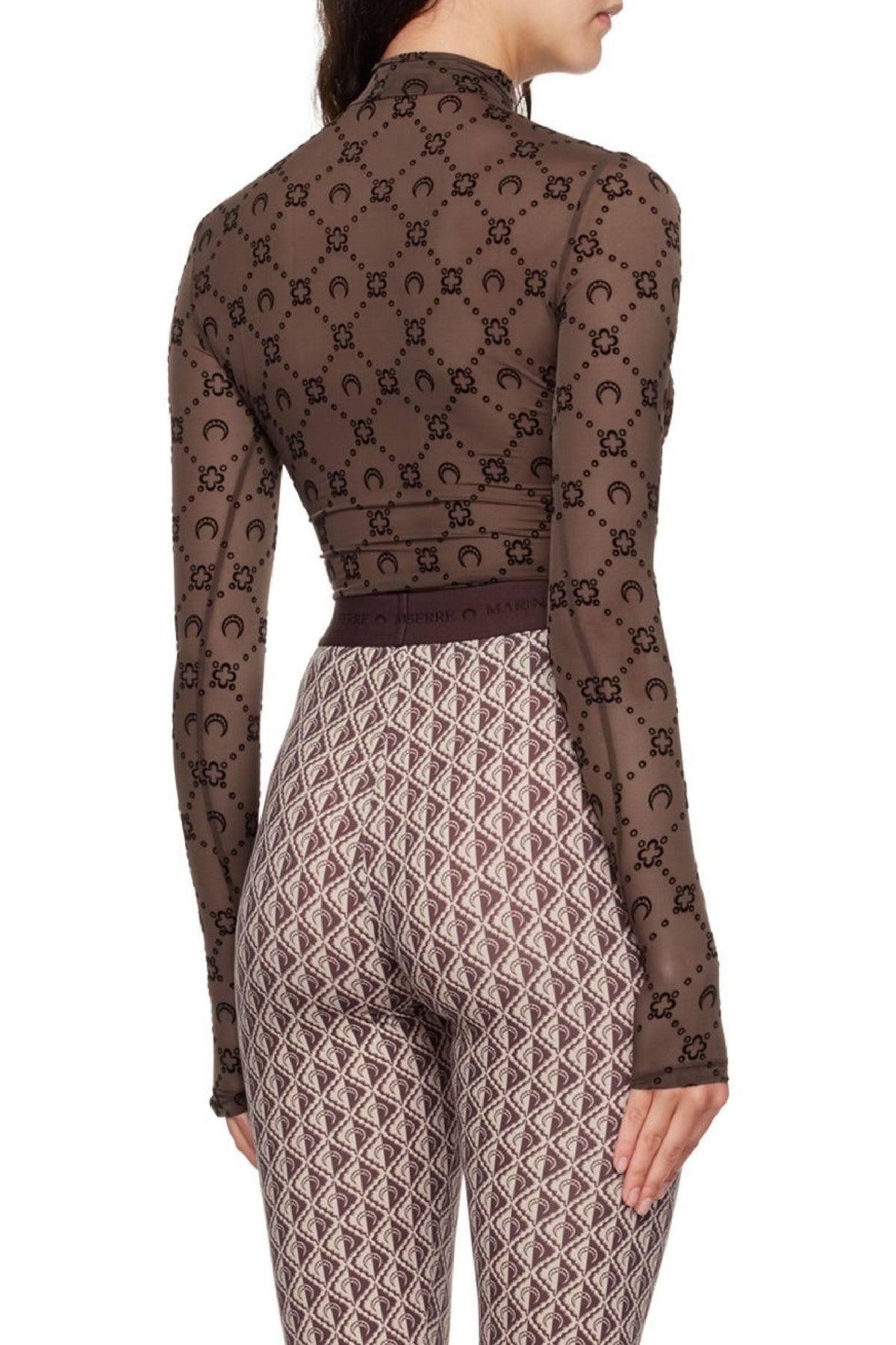 Recycled Mesh Flock Ls Highneck Top - Marron