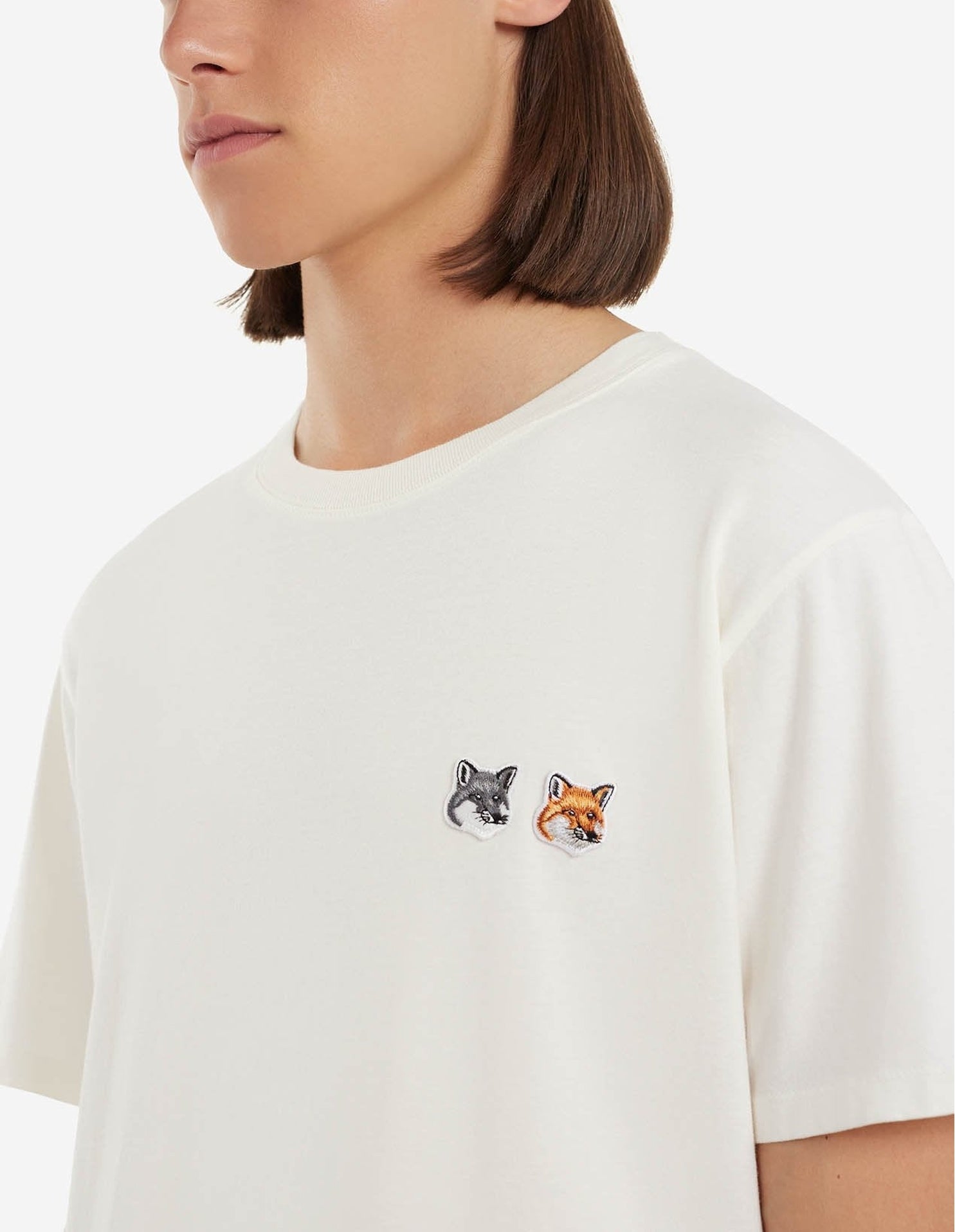 Short-sleeved T-shirt with double badge - Latte