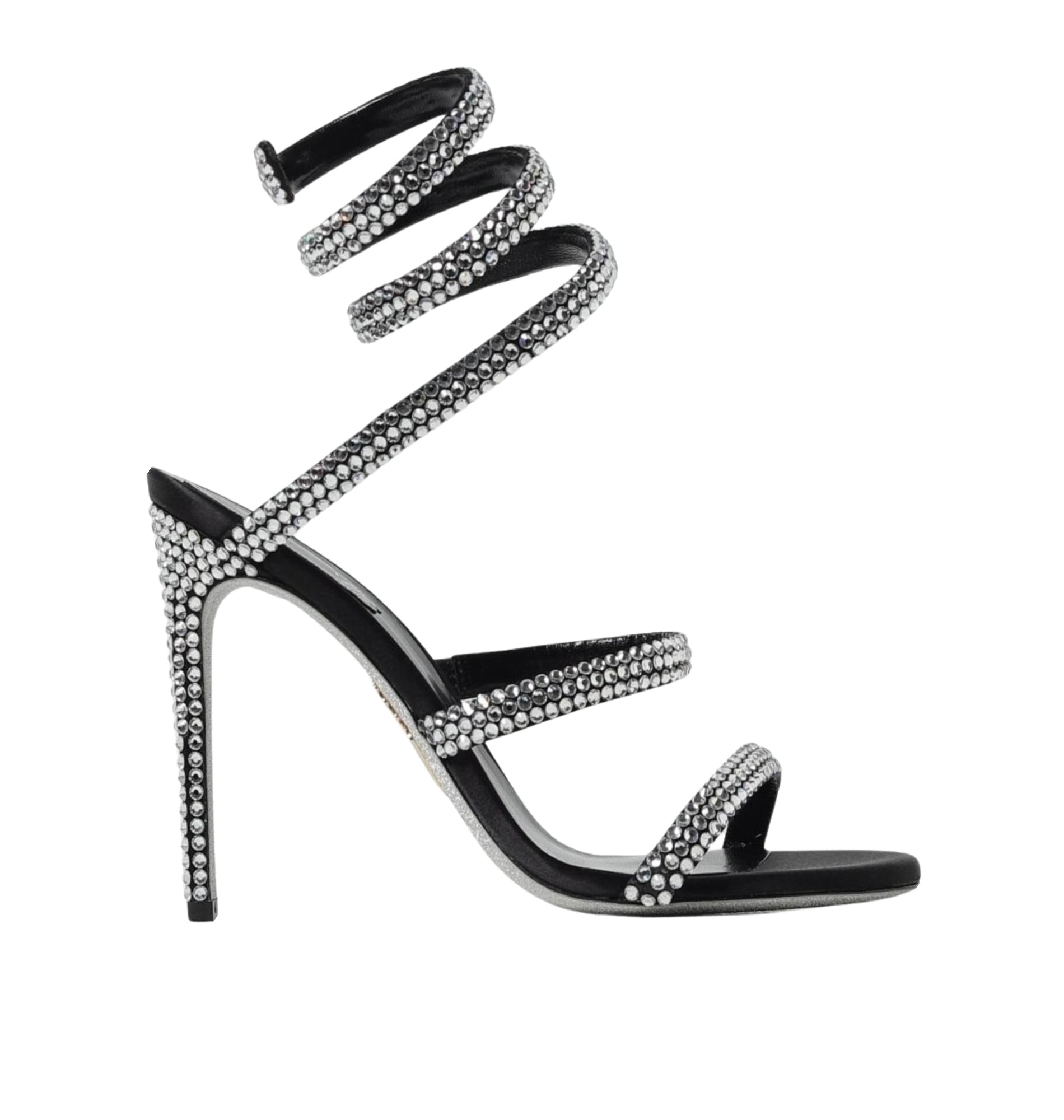 Sandales à talons Cleopatra 105 à strass en satin - Nero & Crystal