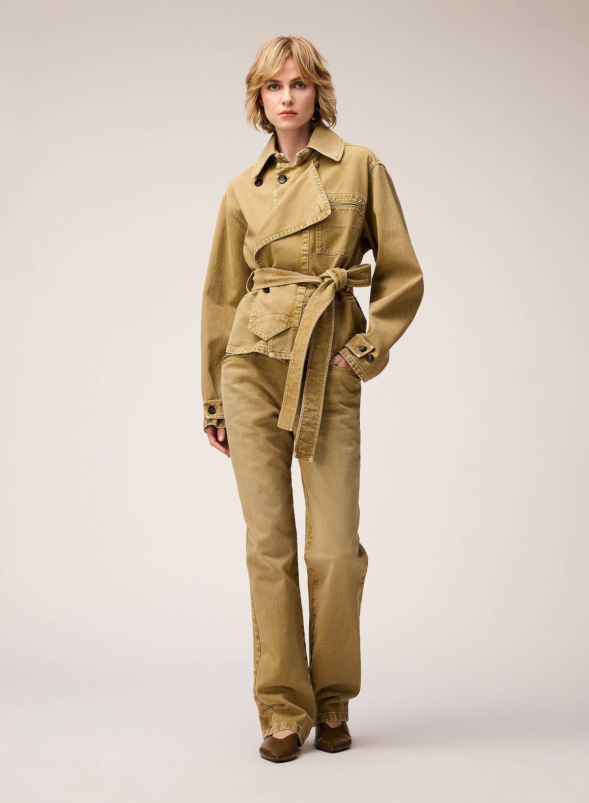 CAMEL DENIM MINI TRENCH