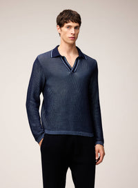 NAVY AND LIGHT BLUE VANIS? KNIT LONG SLEEVES POLO