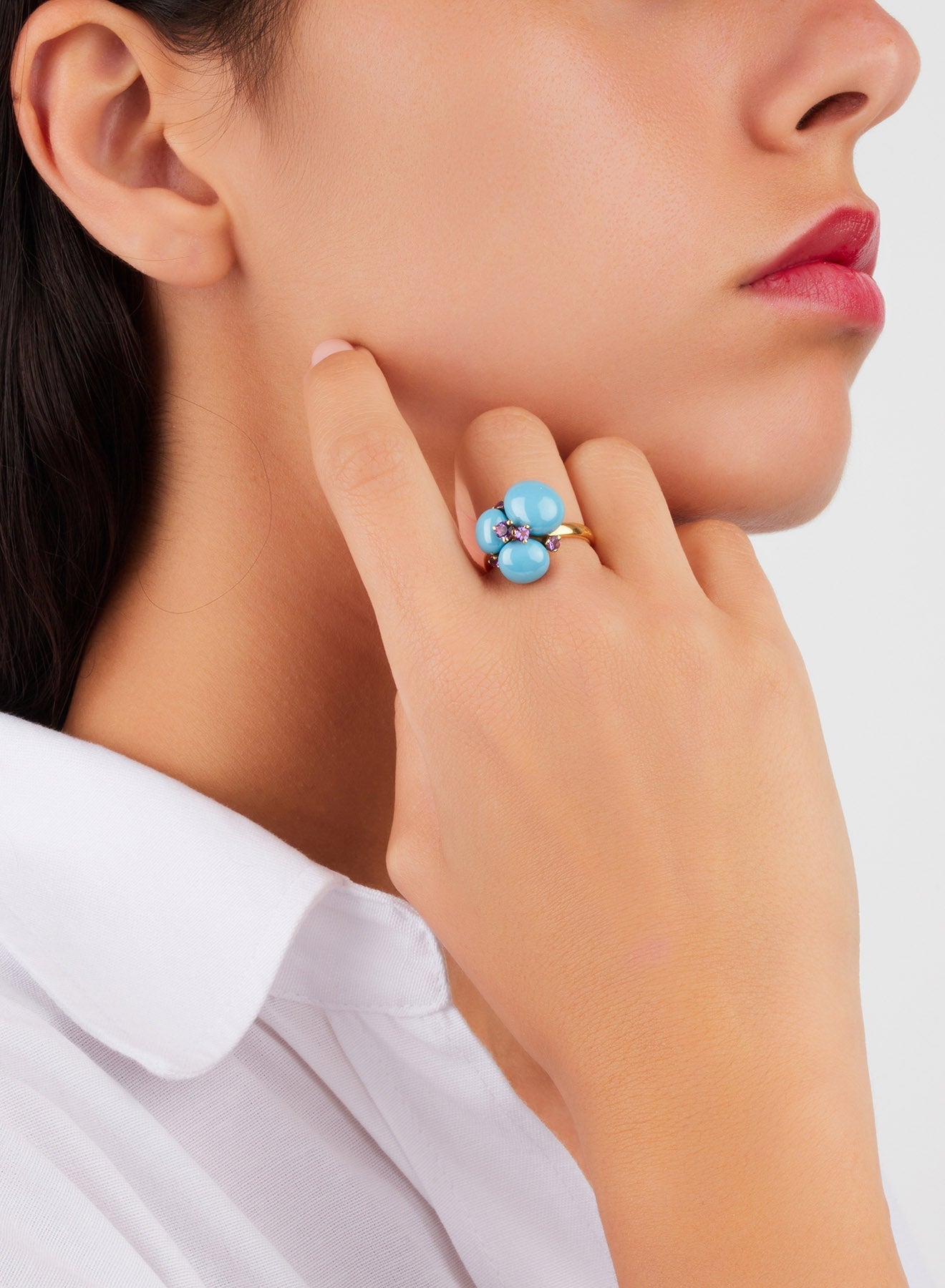 Bague Capri Ceramica en Or rose 18K & Améthyste et Céramique Turquoise