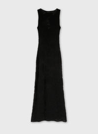 BLACK JACQUARD KNIT DRESS WITH NET DETAIL