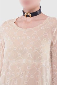 Robe en mesh floquée monogramme Upcyclé - Light Beige
