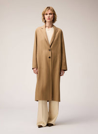 SAND, DARK TAUPE, YELLOW STRIPED DOUBLE WOOL REVERSIBLE COAT