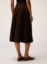 CHOCOLATE SUEDE MIDI SKIRT