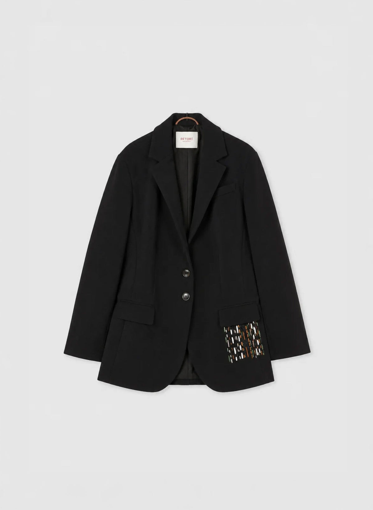 BLACK EMBROIDERED POCKET BLAZER