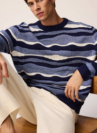 NAVY JACQUARD KNIT CREWNECK