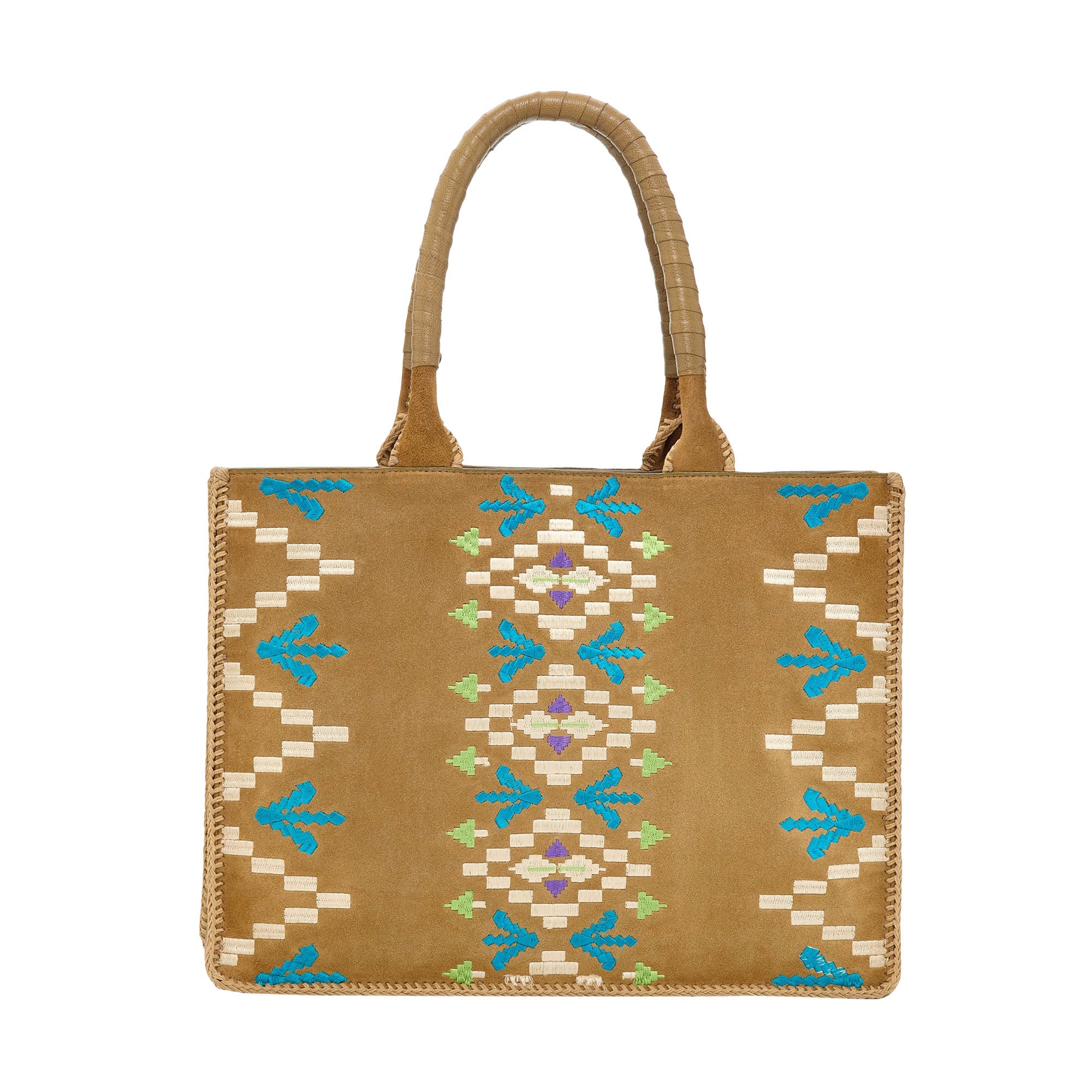 Cabas Archi brodé en cuir - Olive