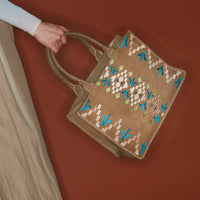 Cabas Archi brodé en cuir - Olive