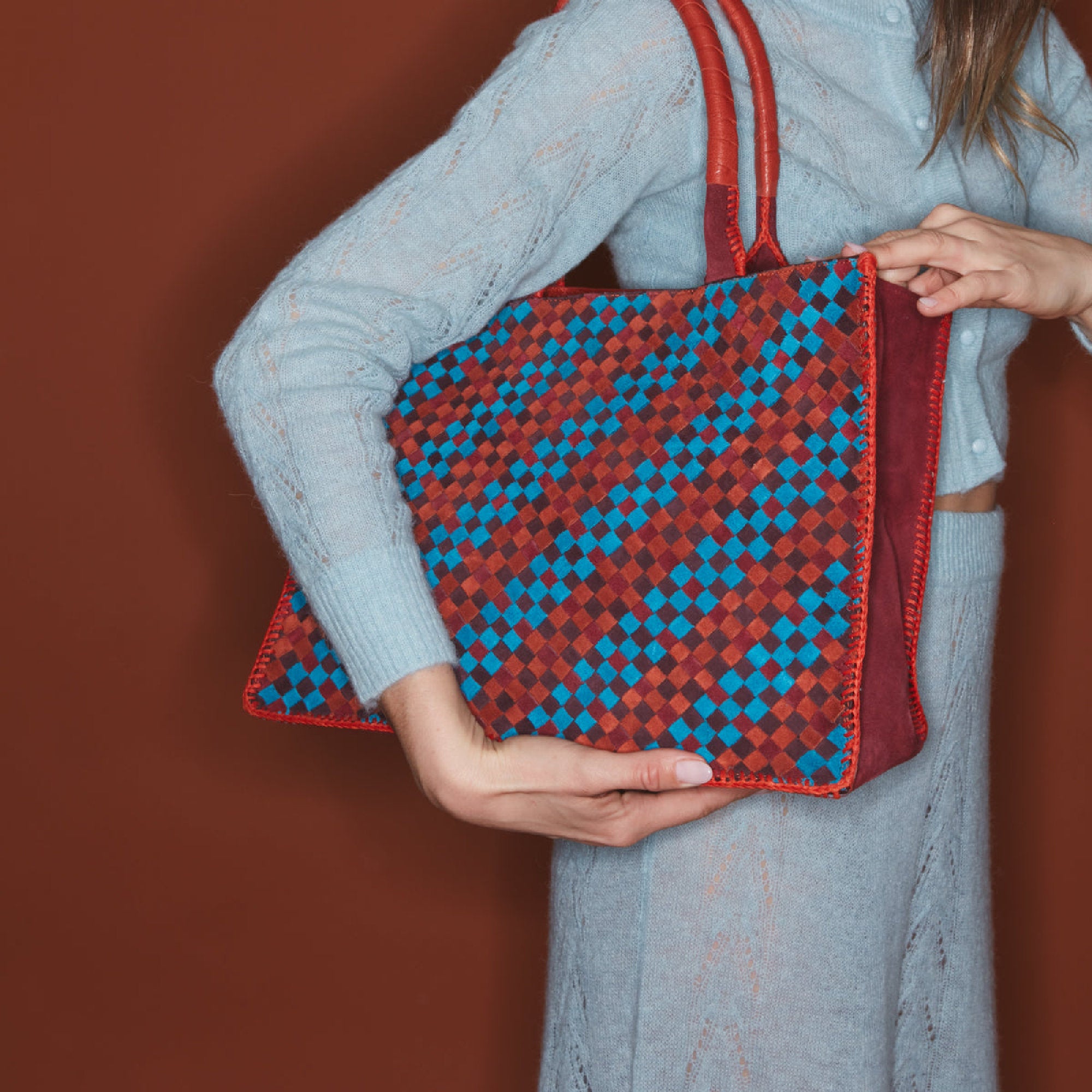 Cabas Archi tressé en cuir - Tricolore