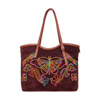 India bag in embroidered suede - Purple