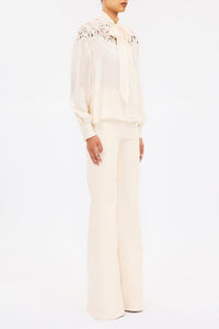 Blouse Lenora à manches longues en soie - Chalk