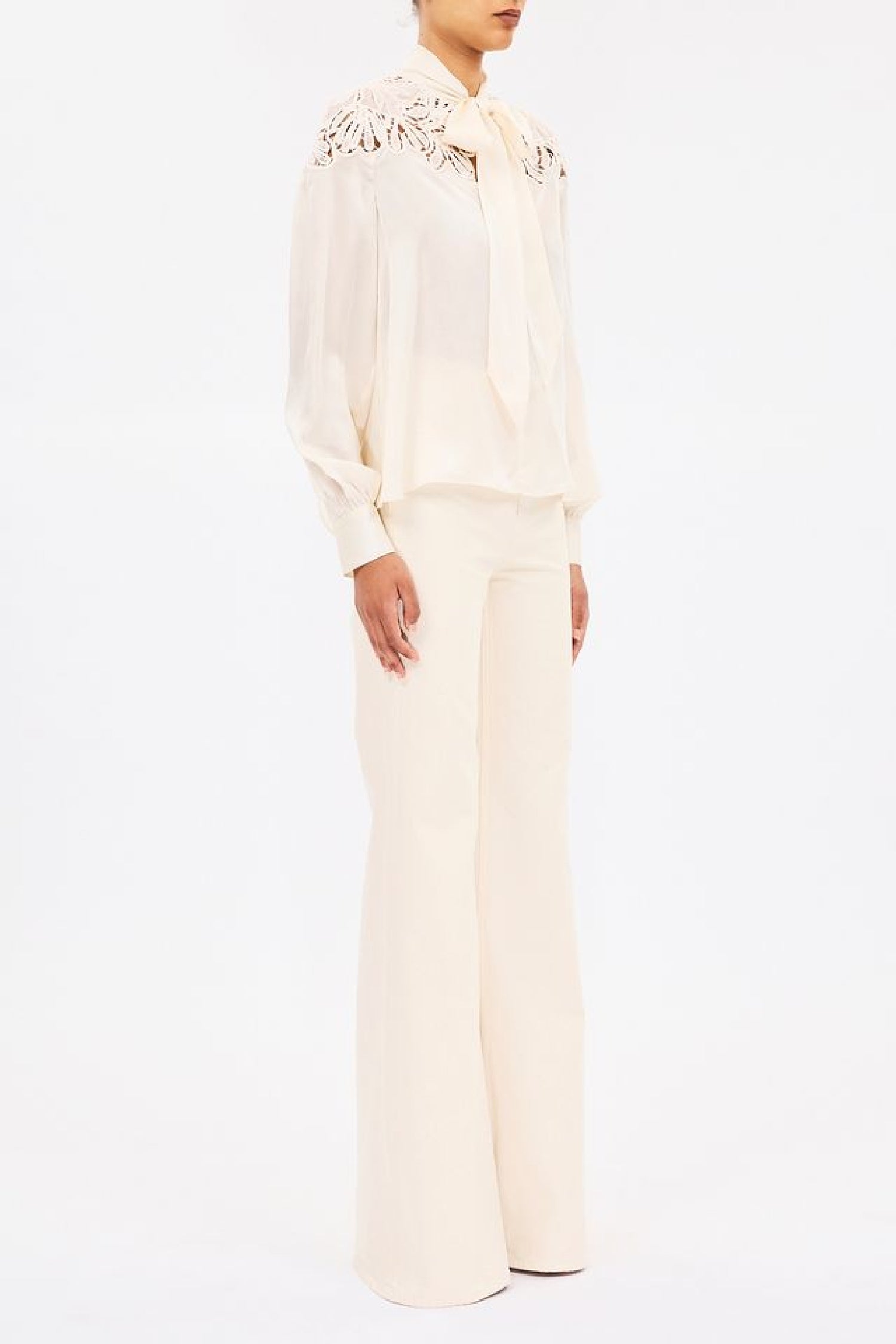 Blouse Lenora à manches longues en soie - Chalk