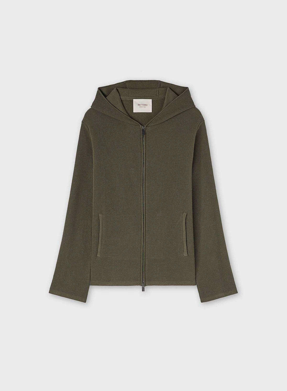 OLIVE GREEN KNIT ZIP UP HOODIE